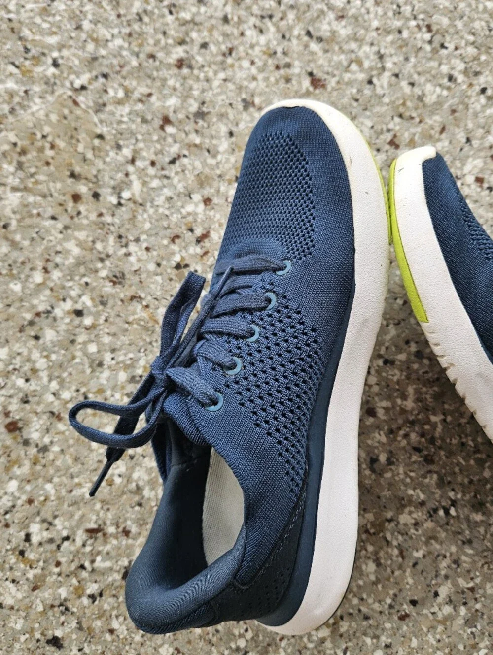 Men's Navy Knit Athletic Sneakers with White Sole and Lime Accent